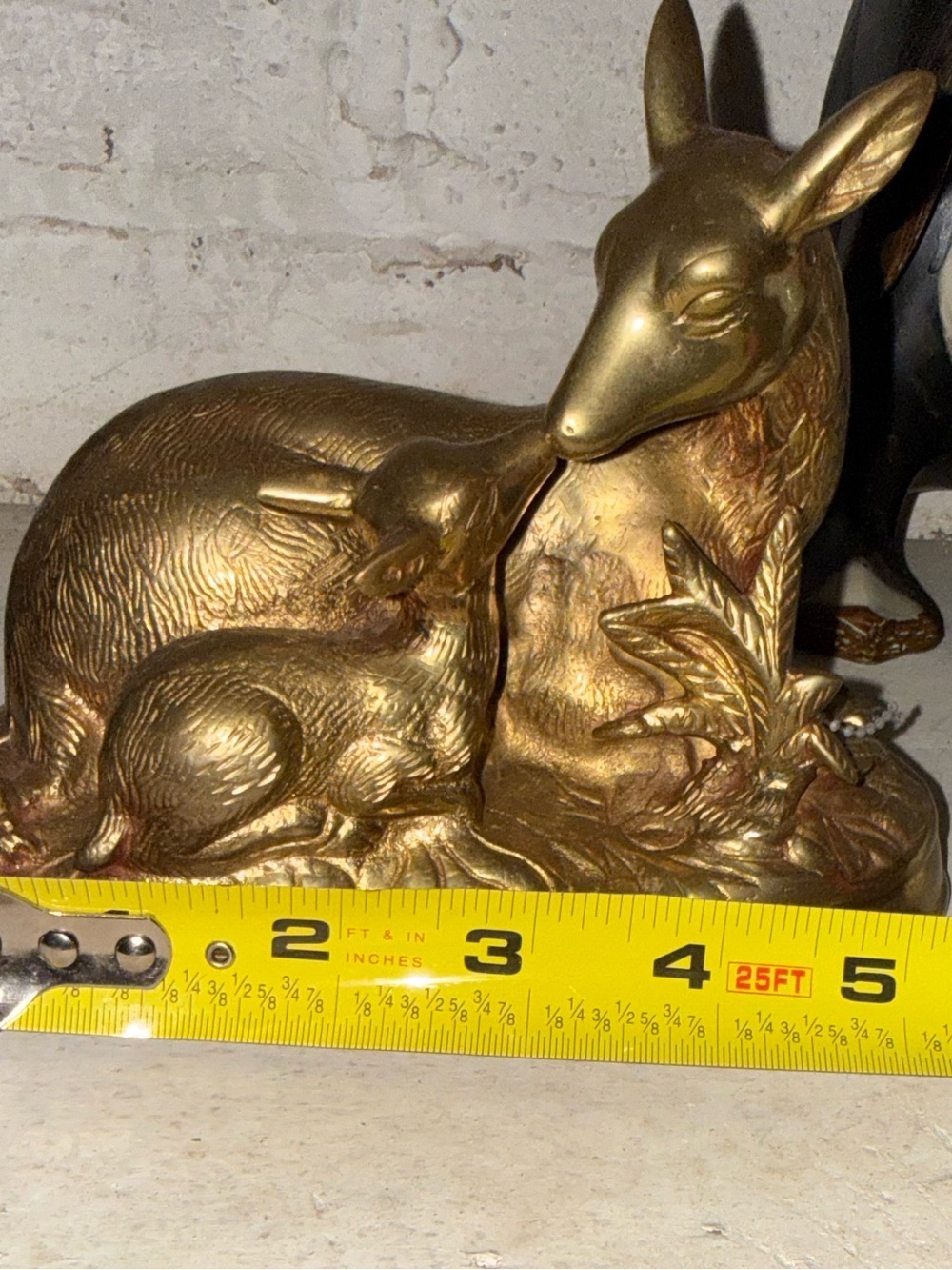 Solid Brass Doe &Fawn Figurine Vintage Woodland Deer Sculpture Heavy Brass Decor - Picture 5 of 5